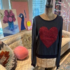 Heathered Black Sweatshirt with Red Sparkly Heart